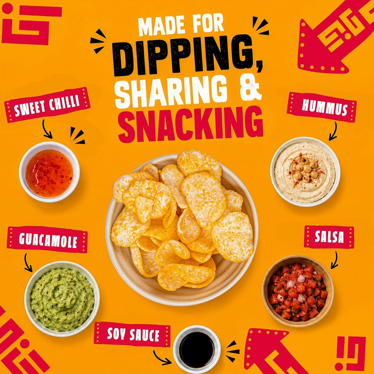 Native Snacks Sweet Chilli Flavour Prawn Crackers, 6 x 60g Bags - Light & Crunchy - Low Calorie & Low Fat Crisps - Vegan Multipack - Ideal for Dipping & Sharing - UK Made Snacks